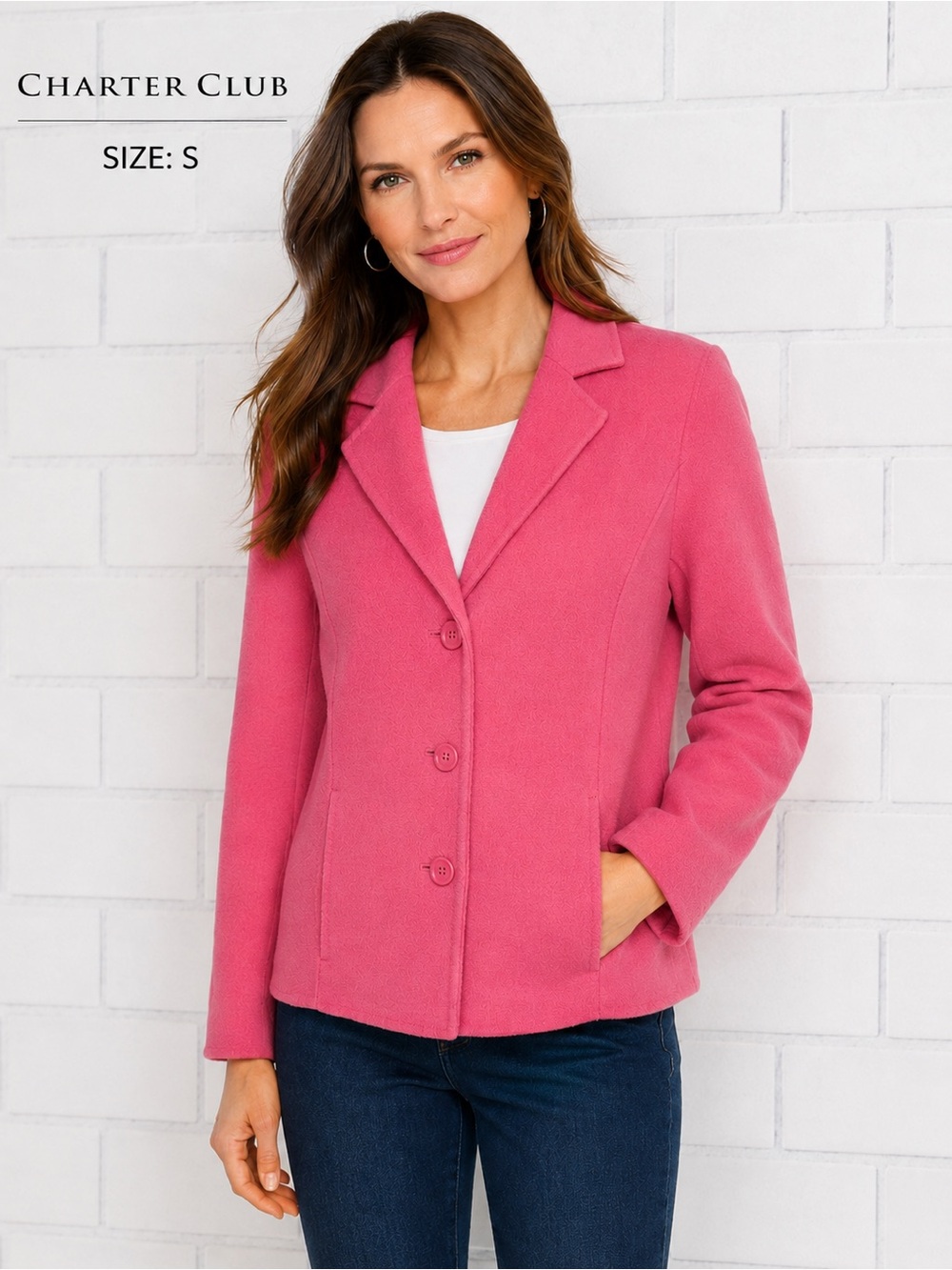 Charter Club Pink Wool Blend academic classic style Blazer Jacket Size Small